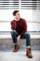 Crew Neck Sweater ~ Burgundy-(4676140597311)- 54.99