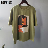 Toppies 2020 summer character t-shirts fashion girls tops short sleeve printing t-shirts korean women clothes 95% cotton-(4657934762047)- 8.82