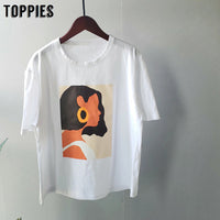 Toppies 2020 summer character t-shirts fashion girls tops short sleeve printing t-shirts korean women clothes 95% cotton-(4657934762047)- 8.82