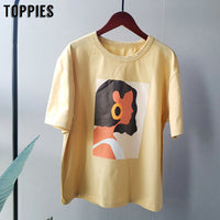 Toppies 2020 summer character t-shirts fashion girls tops short sleeve printing t-shirts korean women clothes 95% cotton-(4657934762047)- 8.82