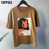 Toppies 2020 summer character t-shirts fashion girls tops short sleeve printing t-shirts korean women clothes 95% cotton-(4657934762047)- 8.82